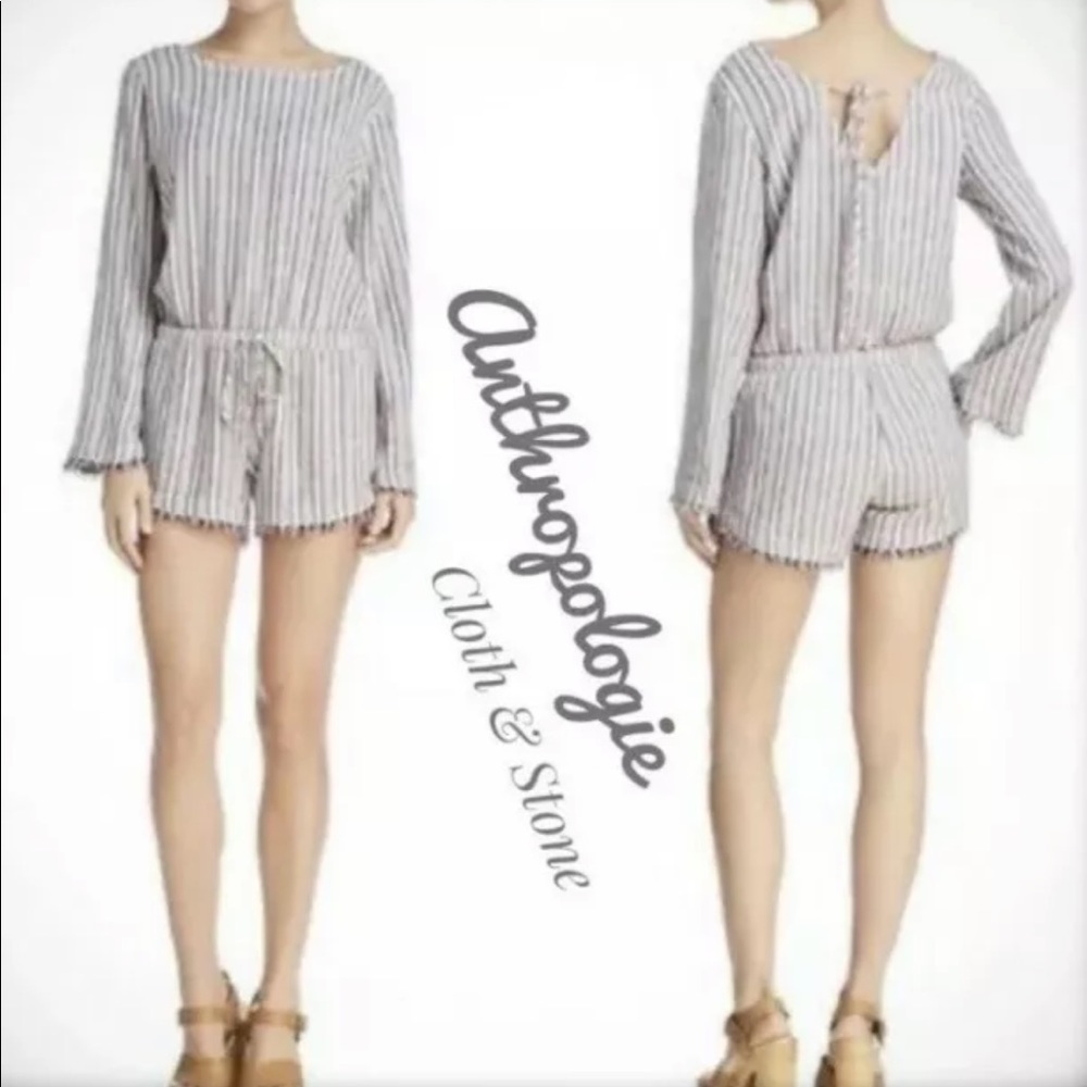Cloth & Stone Long Sleeve Blue & Red Striped Romper Size Small